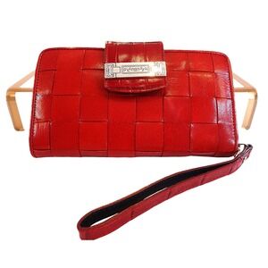 Brighton‎ Red Woven Leather Wristlet Wallet Silver-Toned Hardware